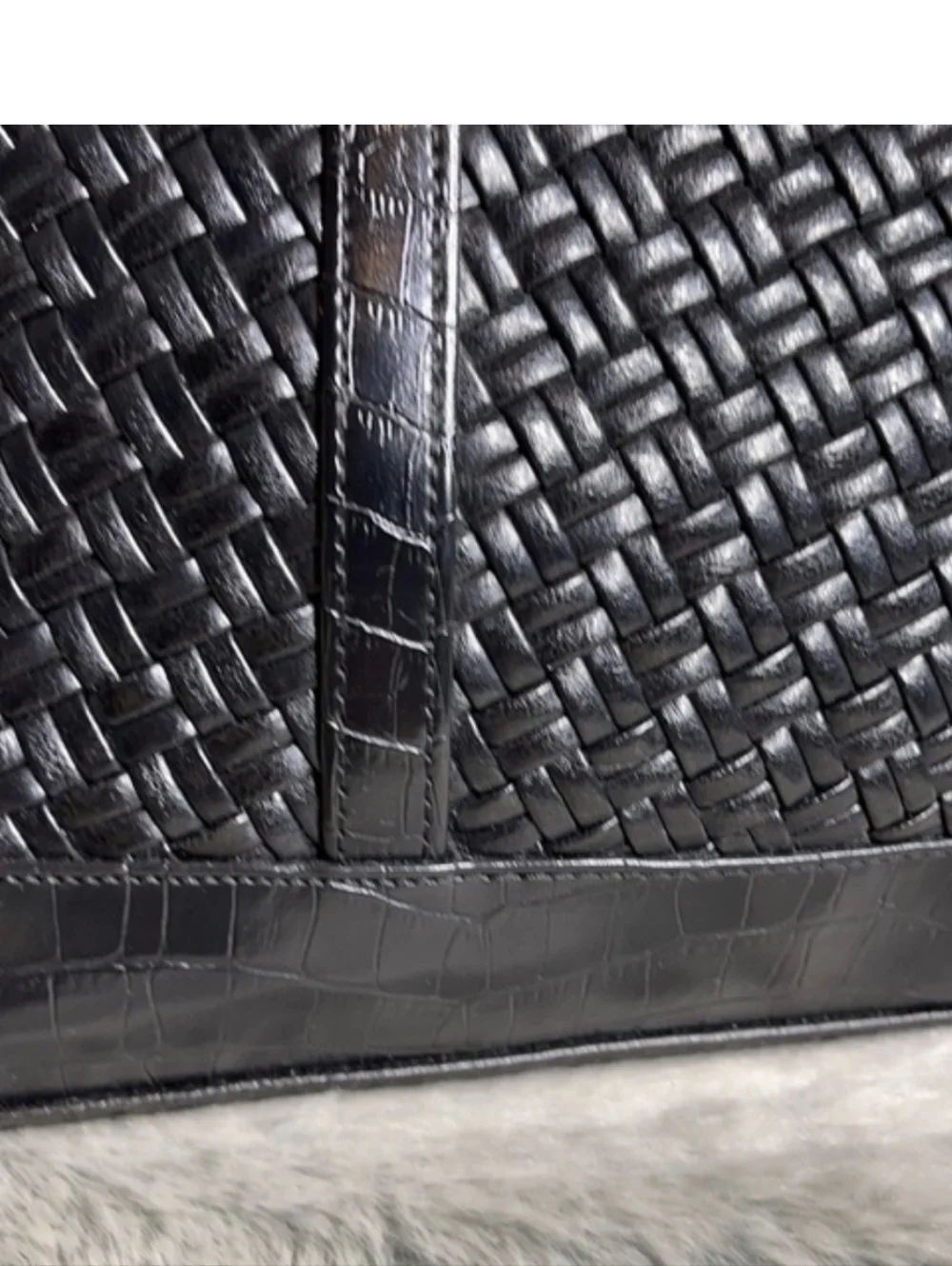 NWT Coldwater Creek Black Woven Laptop Computer Faux Croc Tote Bag